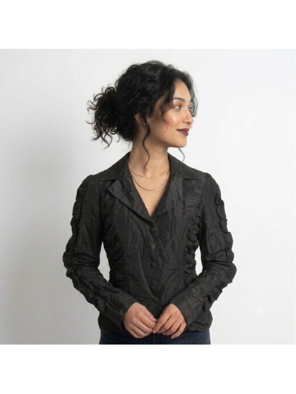 Women's Arell Collection Black Silk Blouse Blazer Size 8